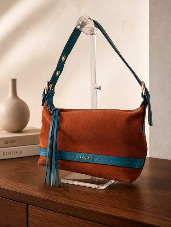 Lodis Handbags - Lodis Teal & Rust Suede Shoulder Bag